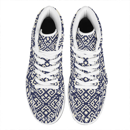 Native Indian Navajo Pattern Print High Top Leather Sneakers