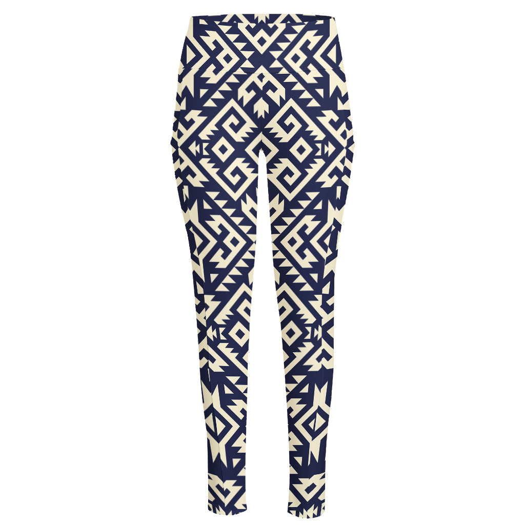 Native Indian Navajo Pattern Print High-Waisted Pocket Leggings