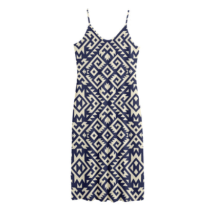 Native Indian Navajo Pattern Print Jersey Midi Cami Dress