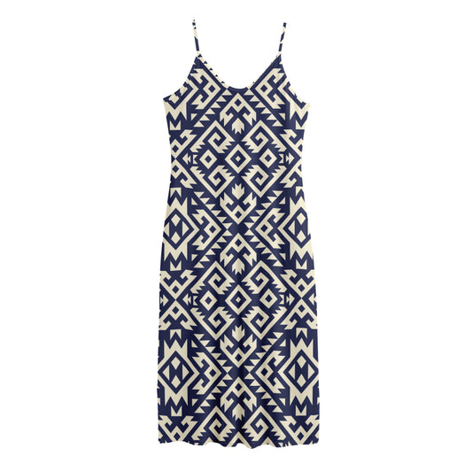 Native Indian Navajo Pattern Print Jersey Midi Cami Dress
