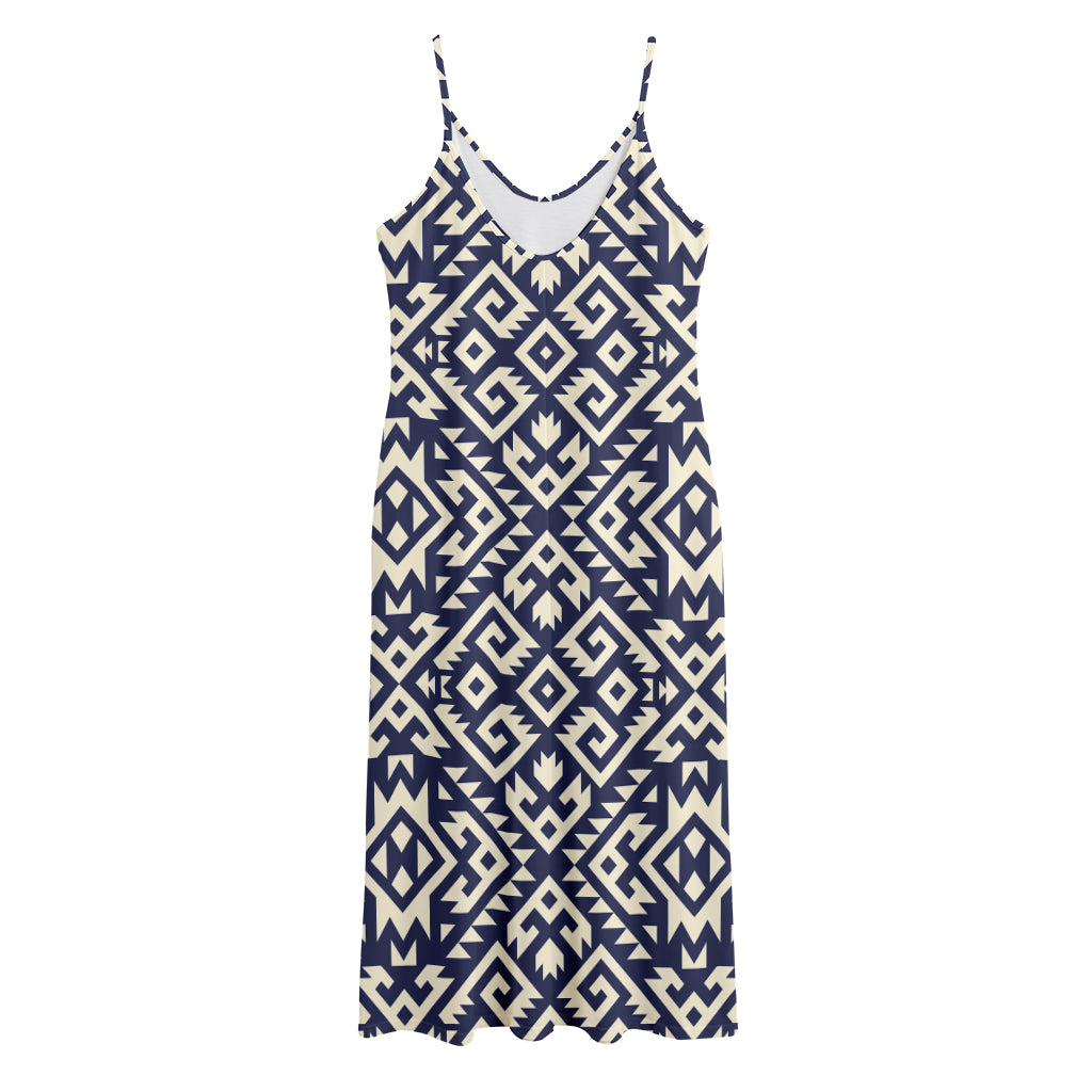 Native Indian Navajo Pattern Print Jersey Midi Cami Dress