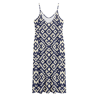 Native Indian Navajo Pattern Print Jersey Midi Cami Dress