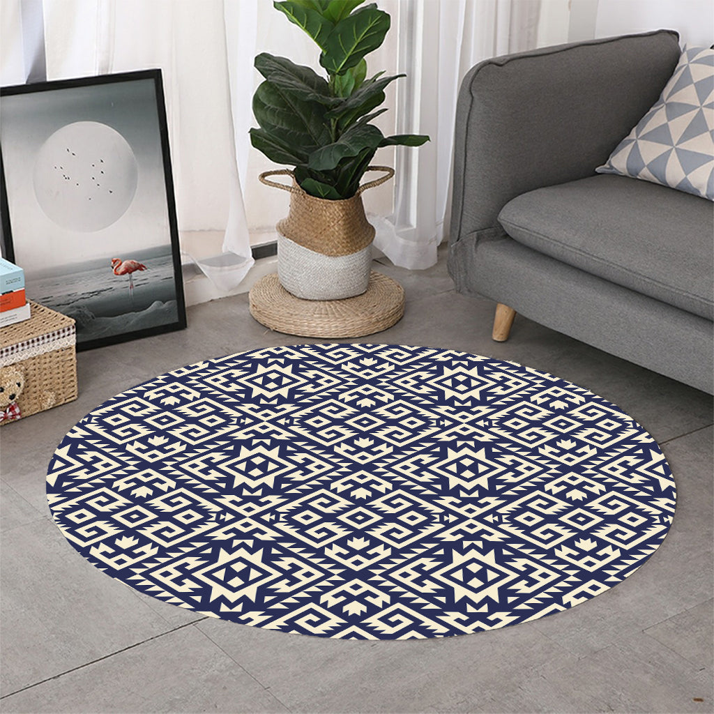 Native Indian Navajo Pattern Print Round Rug