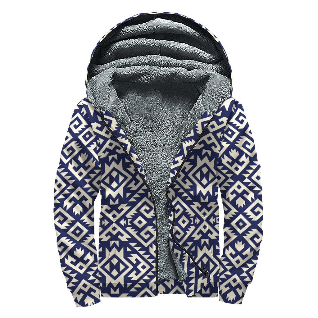Native Indian Navajo Pattern Print Sherpa Lined Zip Up Hoodie