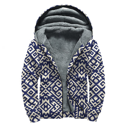 Native Indian Navajo Pattern Print Sherpa Lined Zip Up Hoodie
