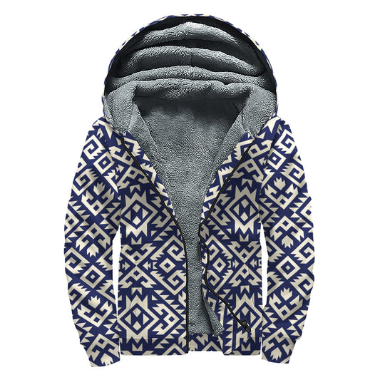 Native Indian Navajo Pattern Print Sherpa Lined Zip Up Hoodie