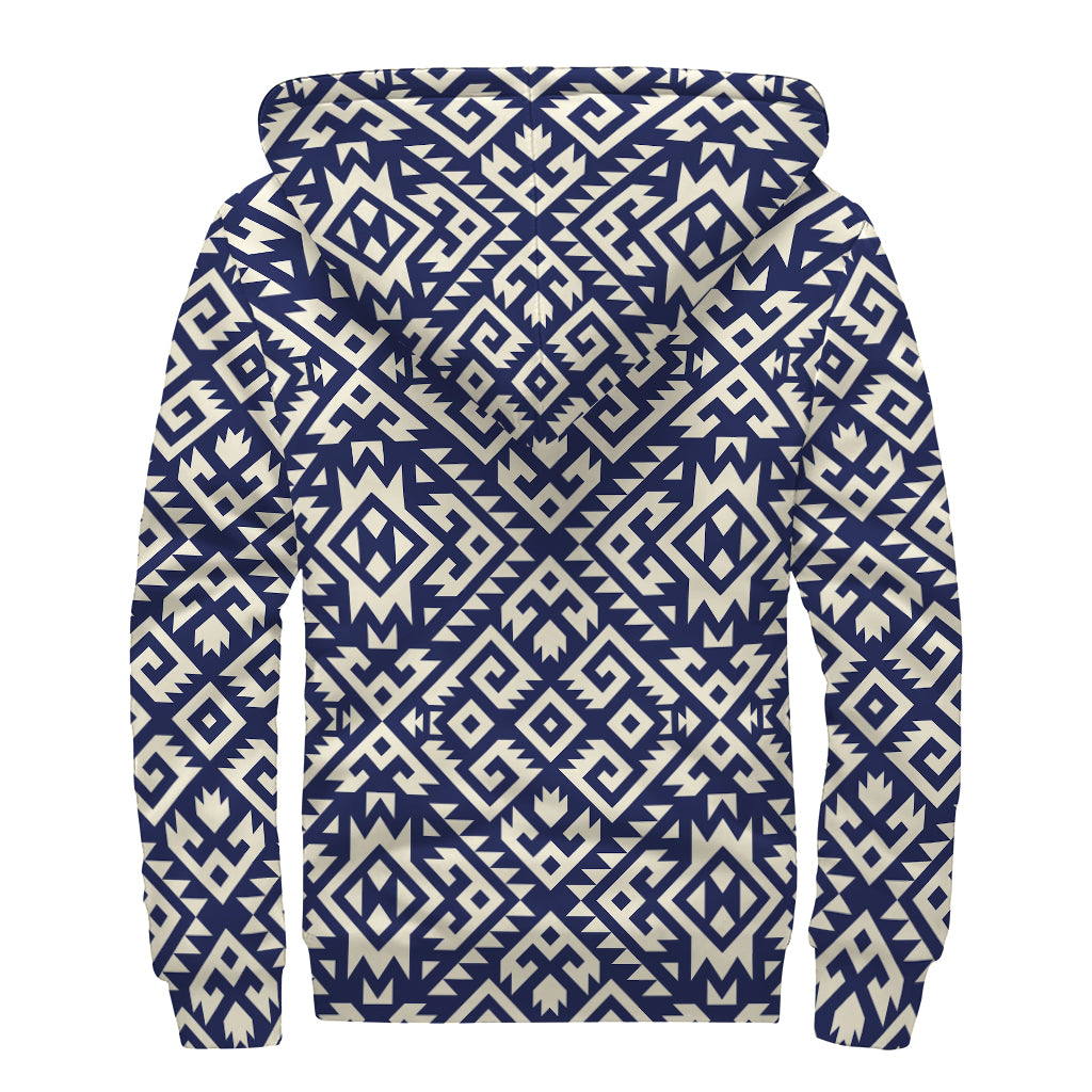 Native Indian Navajo Pattern Print Sherpa Lined Zip Up Hoodie