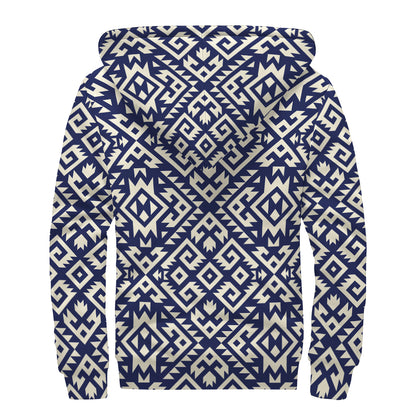 Native Indian Navajo Pattern Print Sherpa Lined Zip Up Hoodie