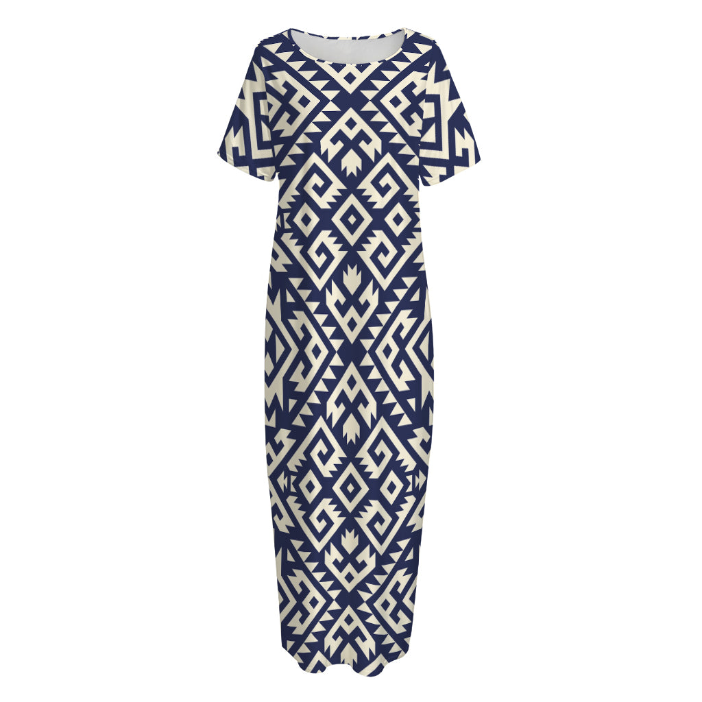Native Indian Navajo Pattern Print Short Sleeve Long Nightdress