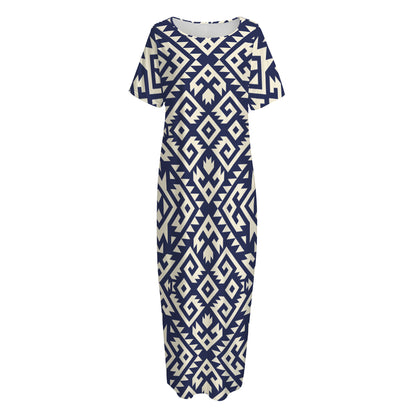 Native Indian Navajo Pattern Print Short Sleeve Long Nightdress