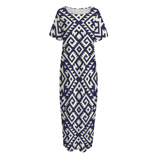 Native Indian Navajo Pattern Print Short Sleeve Long Nightdress