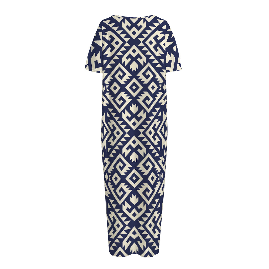Native Indian Navajo Pattern Print Short Sleeve Long Nightdress