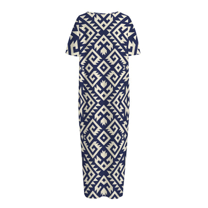 Native Indian Navajo Pattern Print Short Sleeve Long Nightdress