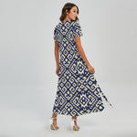 Native Indian Navajo Pattern Print Short Sleeve Maxi Dress