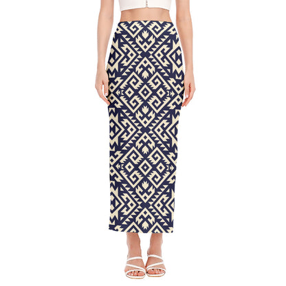Native Indian Navajo Pattern Print Side Slit Maxi Skirt