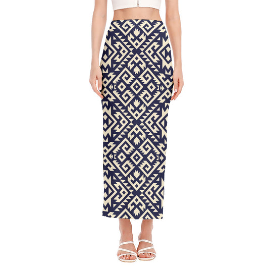 Native Indian Navajo Pattern Print Side Slit Maxi Skirt