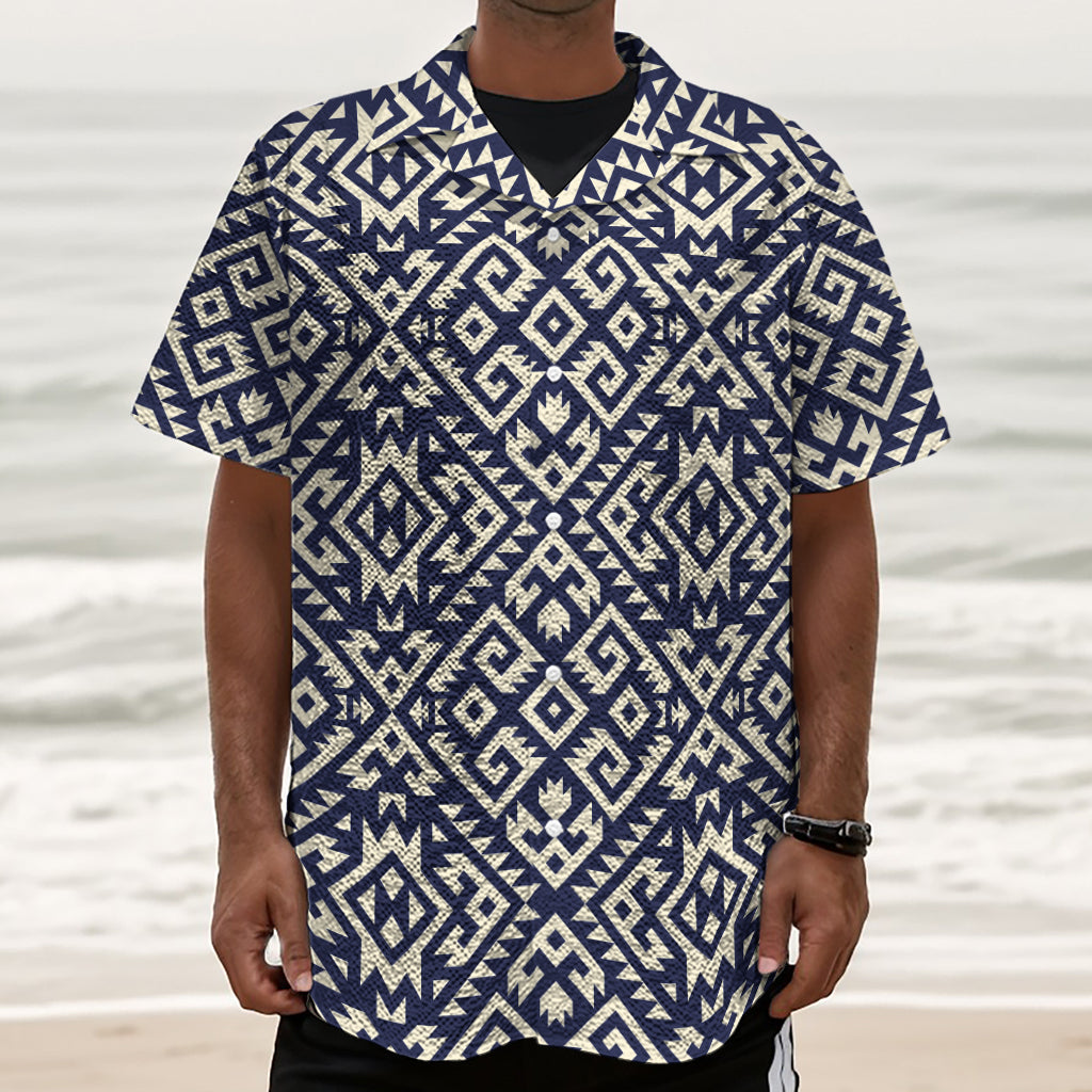 Native Indian Navajo Pattern Print Textured Short Sleeve Shirt
