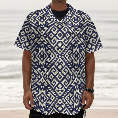 Native Indian Navajo Pattern Print Textured Short Sleeve Shirt