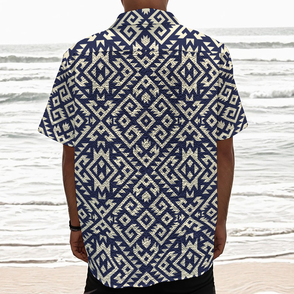 Native Indian Navajo Pattern Print Textured Short Sleeve Shirt