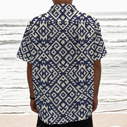 Native Indian Navajo Pattern Print Textured Short Sleeve Shirt