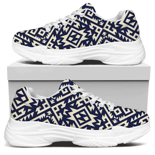 Native Indian Navajo Pattern Print White Chunky Shoes
