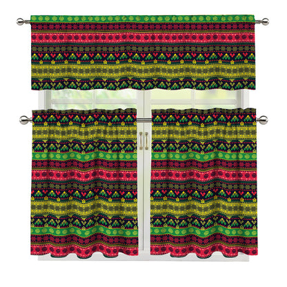 Native Indian Tribal Pattern Print 3 Piece Kitchen Curtains
