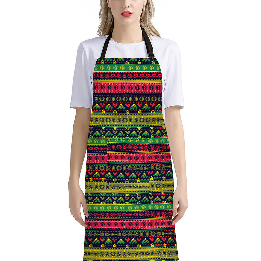 Native Indian Tribal Pattern Print Bib Apron With Pocket