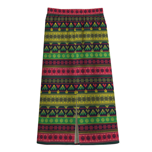 Native Indian Tribal Pattern Print Cotton Front Slit Maxi Skirt