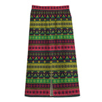 Native Indian Tribal Pattern Print Cotton Front Slit Maxi Skirt