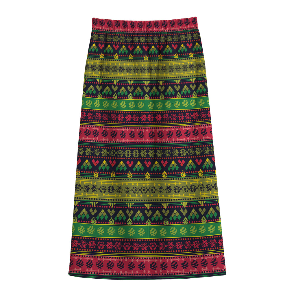 Native Indian Tribal Pattern Print Cotton Front Slit Maxi Skirt