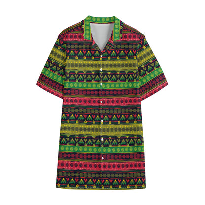 Native Indian Tribal Pattern Print Cotton Hawaiian Shirt