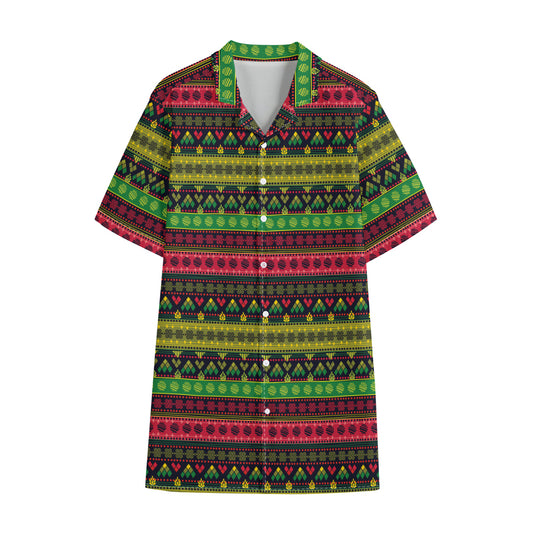 Native Indian Tribal Pattern Print Cotton Hawaiian Shirt