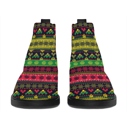 Native Indian Tribal Pattern Print Flat Ankle Boots