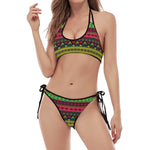 Native Indian Tribal Pattern Print Halter Scoop Tie Side Bikini