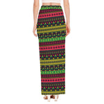 Native Indian Tribal Pattern Print High Slit Maxi Skirt