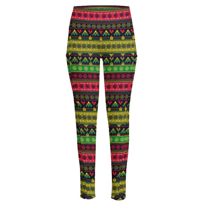 Native Indian Tribal Pattern Print High-Waisted Pocket Leggings