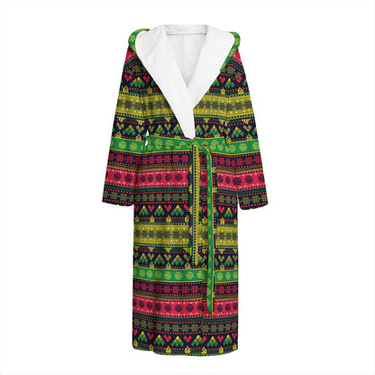 Native Indian Tribal Pattern Print Hooded Bathrobe