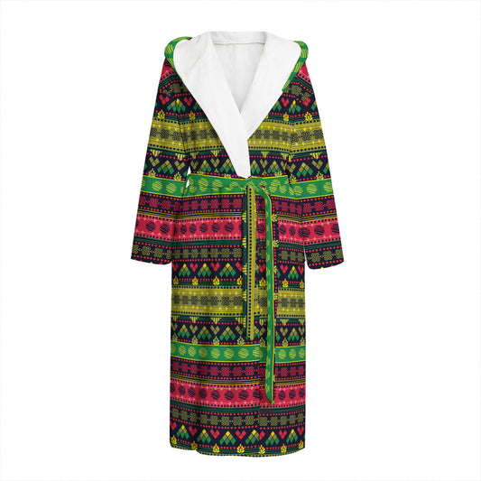 Native Indian Tribal Pattern Print Hooded Bathrobe