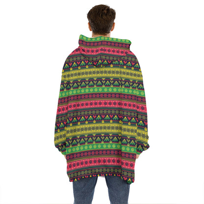 Native Indian Tribal Pattern Print Hoodie Blanket