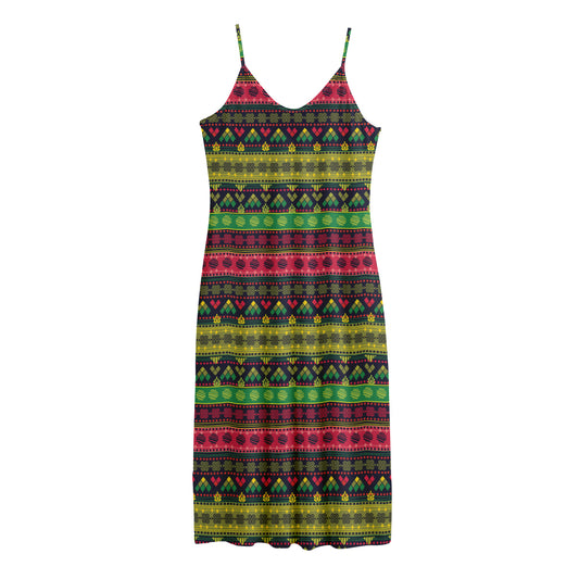 Native Indian Tribal Pattern Print Jersey Midi Cami Dress
