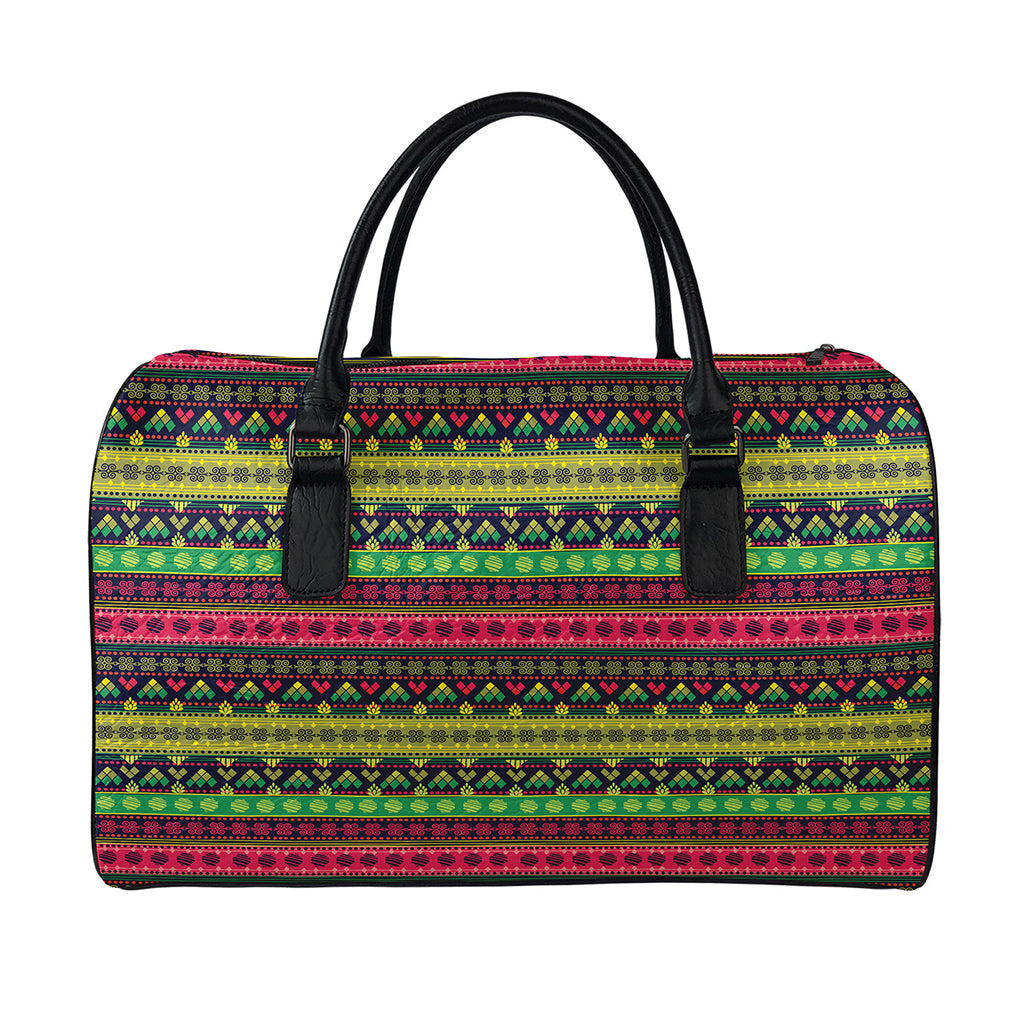 Native Indian Tribal Pattern Print Leather Duffle Bag