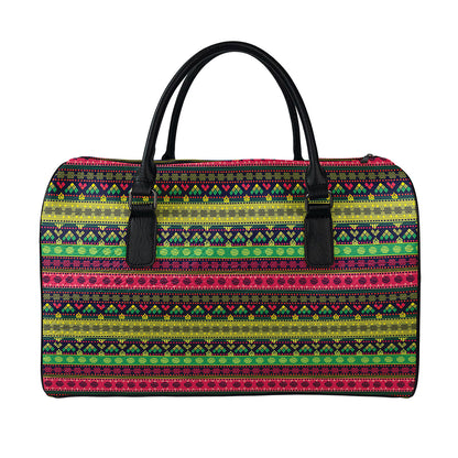 Native Indian Tribal Pattern Print Leather Duffle Bag