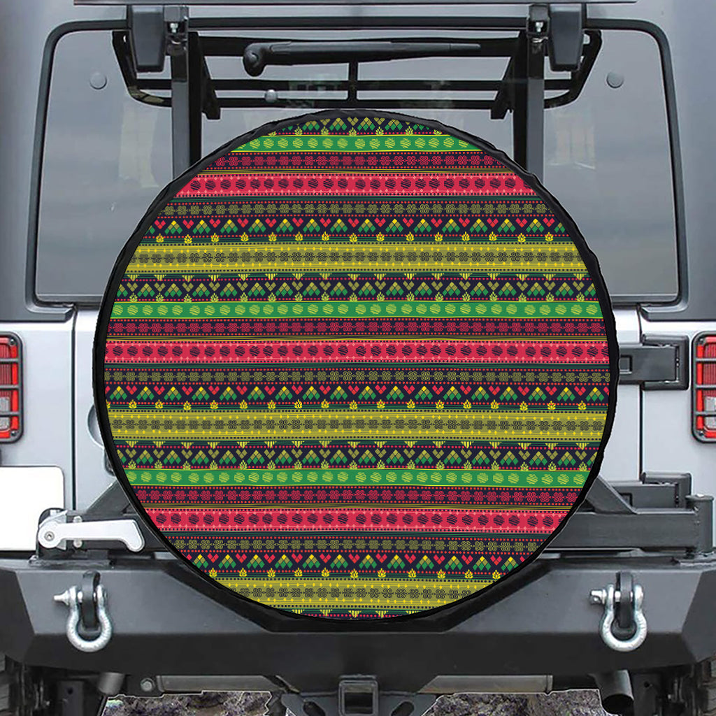 Native Indian Tribal Pattern Print Leather Spare Tire Cover