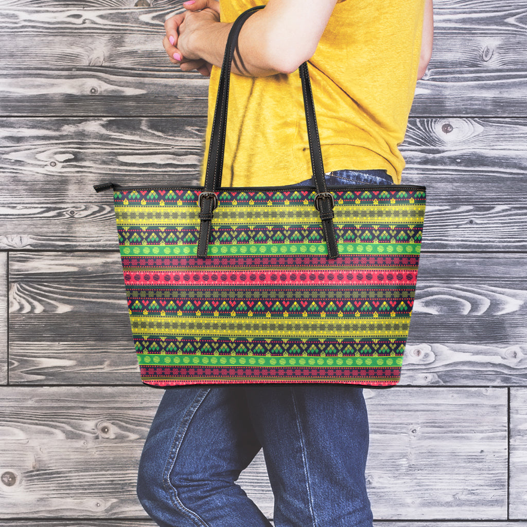 Native Indian Tribal Pattern Print Leather Tote Bag