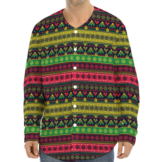 Native Indian Tribal Pattern Print Long Sleeve Baseball Jersey