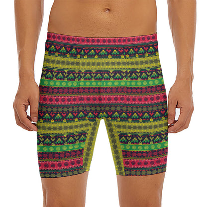 Native Indian Tribal Pattern Print Men's Long Boxer Briefs