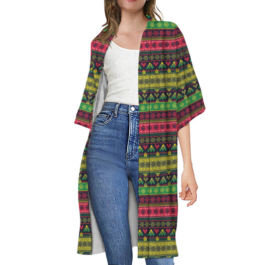 Native Indian Tribal Pattern Print Open Front Beach Cover Up