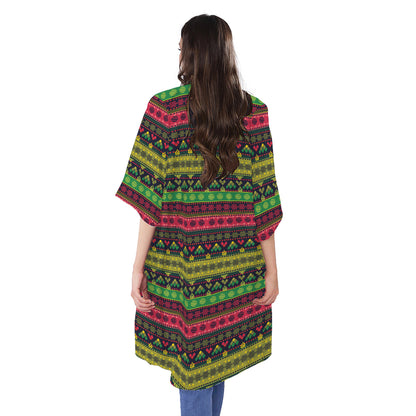 Native Indian Tribal Pattern Print Open Front Beach Cover Up