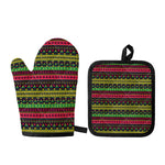 Native Indian Tribal Pattern Print Oven Mitt And Pot Holder Set
