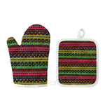 Native Indian Tribal Pattern Print Oven Mitt And Pot Holder Set
